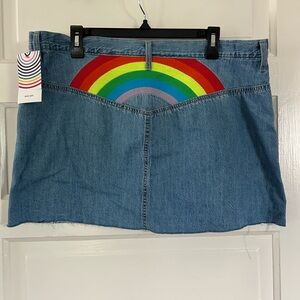 NWT- PRIDE for Target Vibrant Rainbow Denim Mini Skirt with Pockets. Size XL